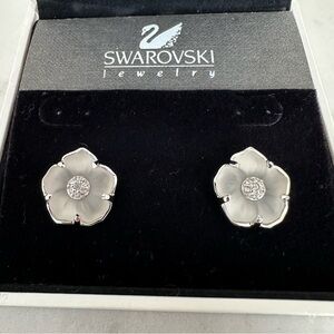 Swarovski Flower with Crystal Center Stud Earrings, Never Worn